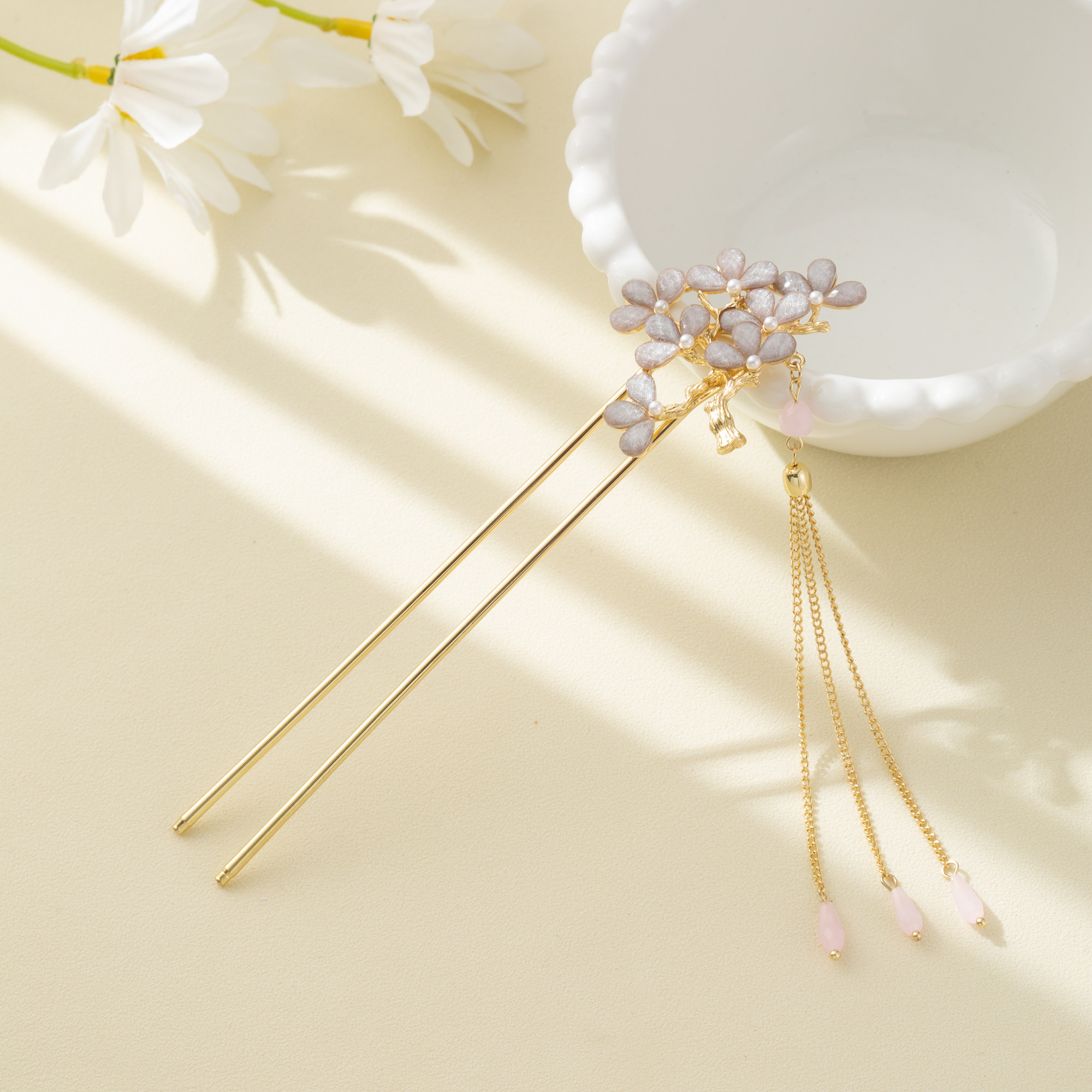 古风扇形满天星发簪搭旗袍盘发流苏复古汉服配饰端庄步摇发饰簪子