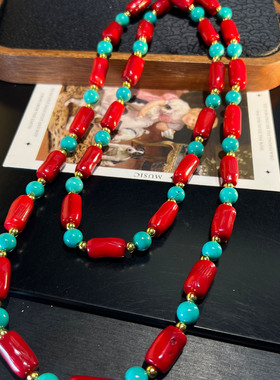 「原创定制」仿珊瑚海竹绿松单层121CM欧美时尚小众轻奢高级秋冬