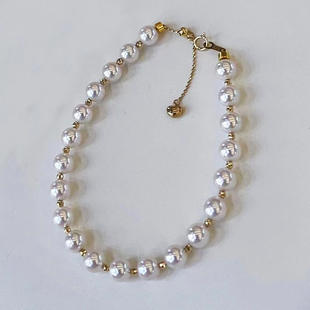 18K金海水akoya珍珠手链正圆强光时尚款正圆带证书小金豆满串爆闪