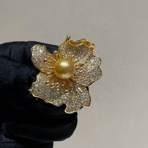 金珠胸针胸花 精工花朵胸花饰品别针正金色中浓金珍珠专柜送礼