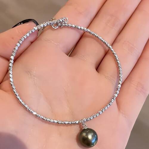 大溪地海水黑珍珠手镯手链进口爆闪蹦迪金球手圈大小可调节带证书