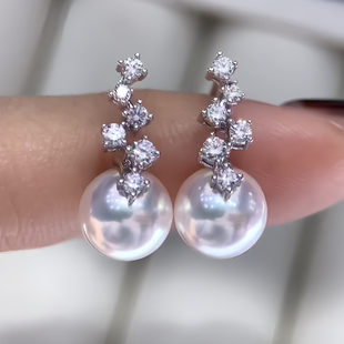 海水akoya阿古屋小灯泡天然真珍珠御木M繁星耳环戒指项链套装 送礼