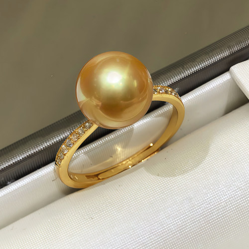 轻奢经典款排戒金珠戒指 浓金色珍珠正圆强光 活口优雅百搭送礼