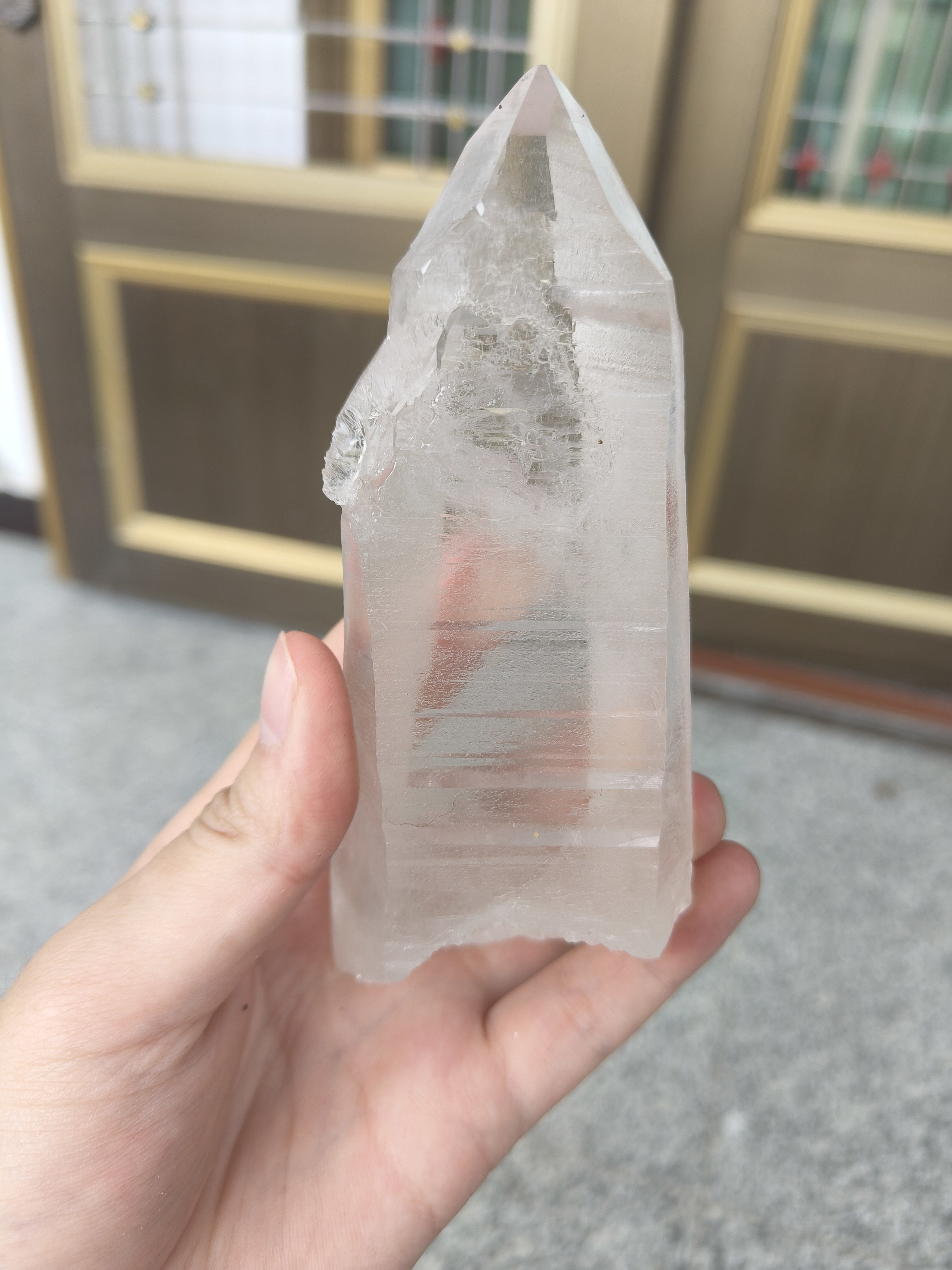 323克巴西天然白水晶柱原石横纹利姆利亚水晶阿卡西线双尖水晶
