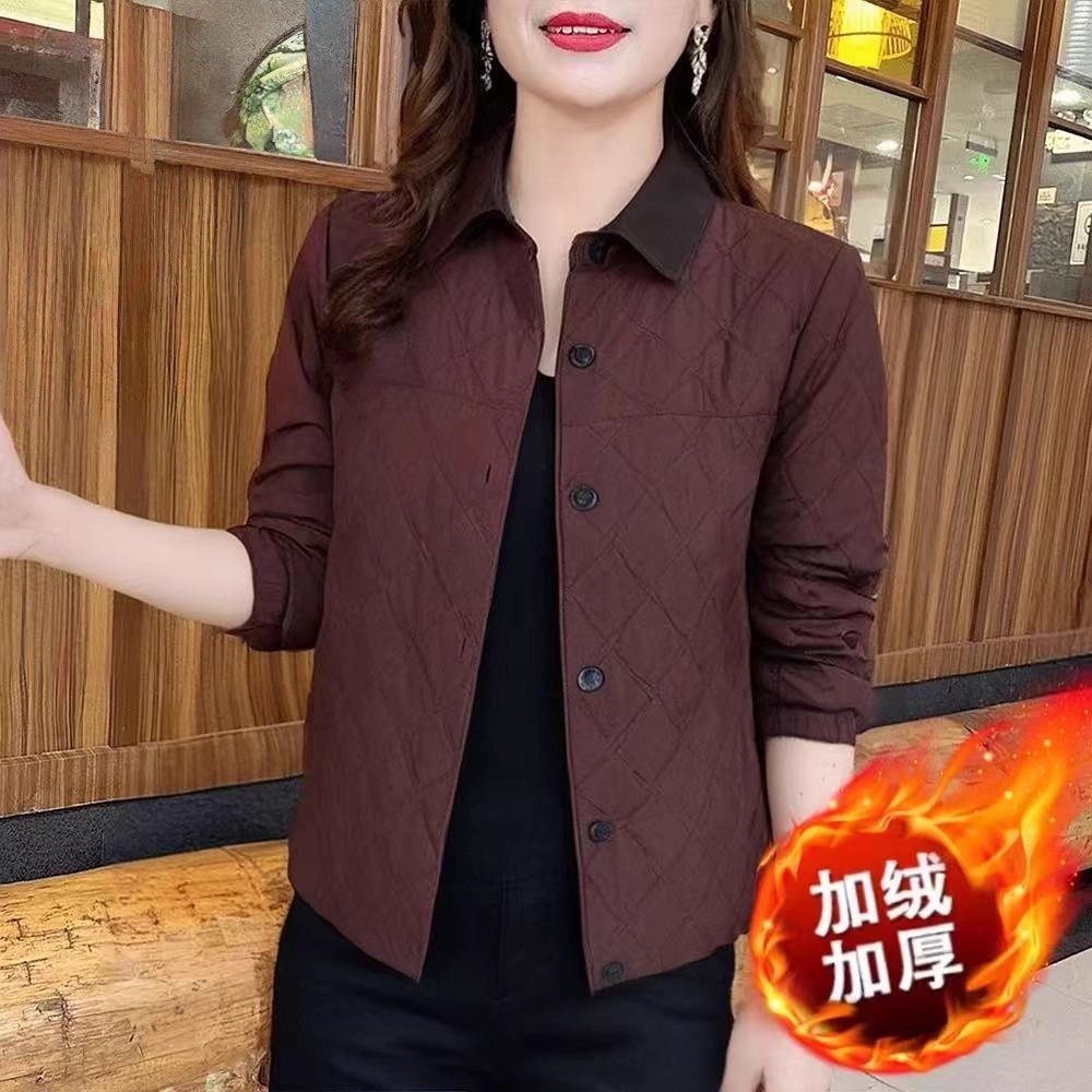 秋季新款时尚翻领纯色夹棉长袖外套上衣女洋气妈妈装减龄显瘦夹克,女装/女士精品,棉衣/棉服,淘宝优惠券,粉丝福利购,淘宝优惠卷