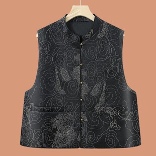 马夹坎肩 立领国风上衣新中式 金线刺绣 真丝香云纱龟纹马甲无袖