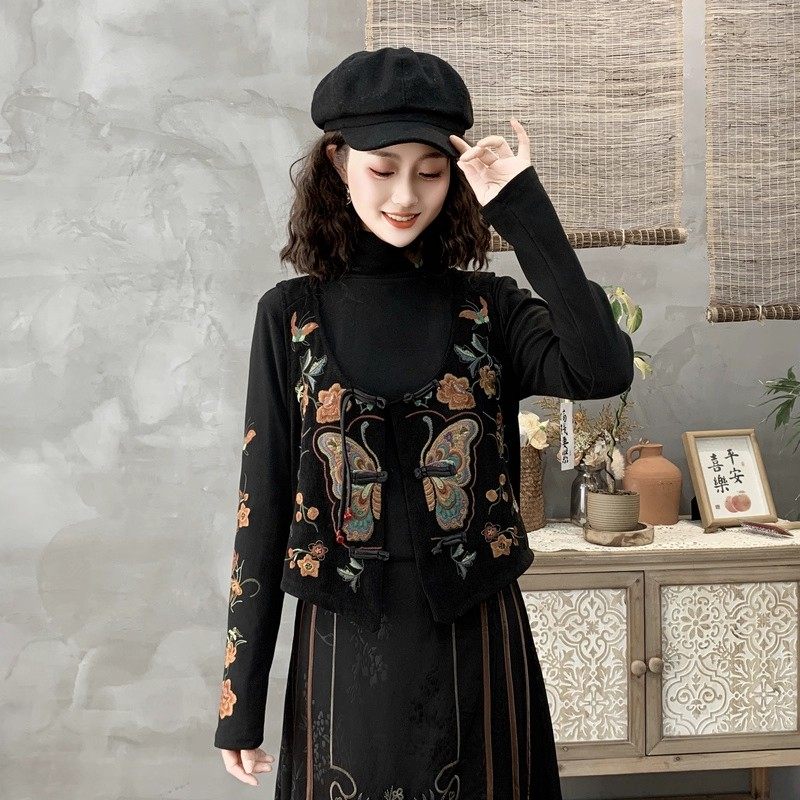 国风高定刺绣蝴蝶牡丹花手工盘扣2025秋季背心上衣无袖坎肩外套女,女装/女士精品,马夹,淘宝优惠券,粉丝福利购,淘宝优惠卷