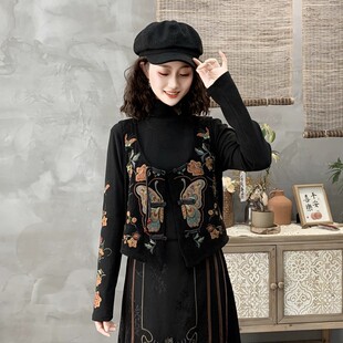 国风高定刺绣蝴蝶牡丹花手工盘扣2025秋季背心上衣无袖坎肩外套女