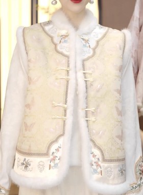 秋冬季水貂毛新款中国风百搭复古锦绣马甲FB251111