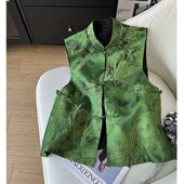 新中式 背心上衣M2 坎肩唐装 盘扣绿色马甲女款 春秋中国风外穿无袖