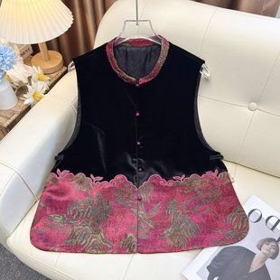 闭眼shou就好 原创盘扣提花背心国风复古丝绒马甲女 中式