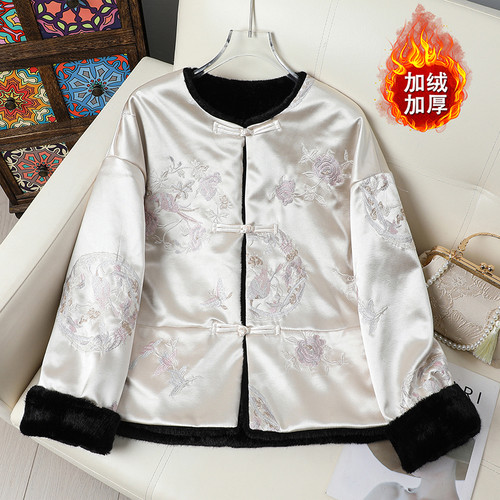 皮毛一体两面穿新中式国风重工刺绣皮草2025冬新款上衣保暖外套女