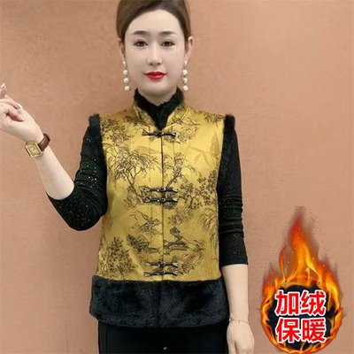 新中式立领夹棉保暖马甲2025秋冬新款Z复古国风拼接中年女装马夹