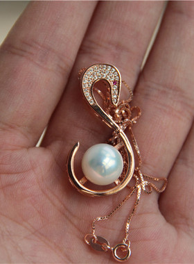 全新女士玫瑰金镶珍珠孤品吊坠