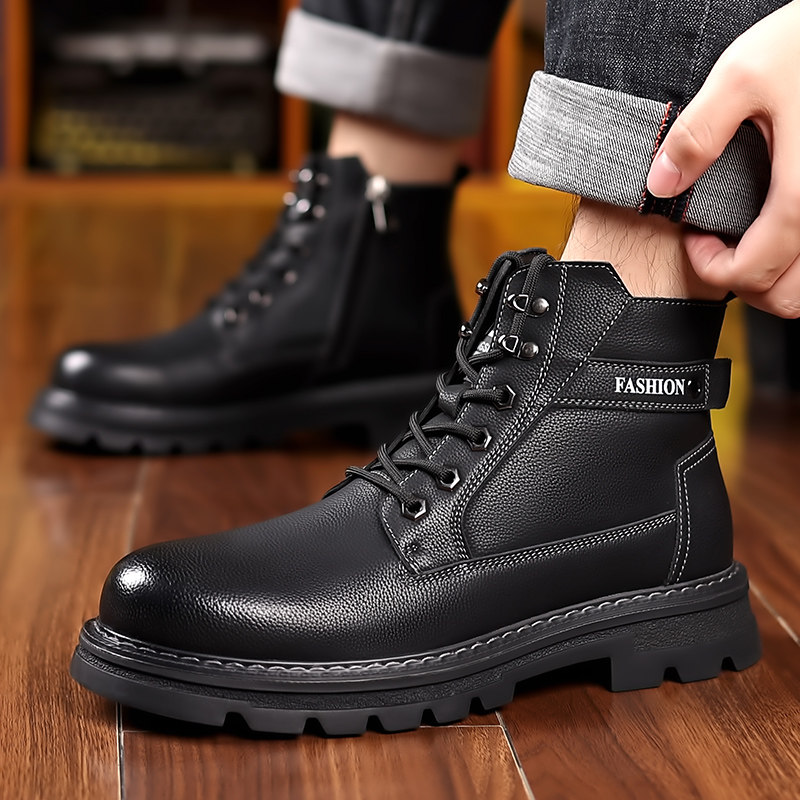MARTIN BOOTS MENS 2024 WINTER NEW SNOW BOOTS FLEECE THICKENED WARM COTTON SHOES GENUINE LEATHER HIGH-TOP LEATHER BOOTS MENS SHOES