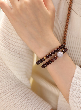 印度正宗小叶紫檀手串diy烟紫和田玉手链念珠老料男女士文玩佛珠