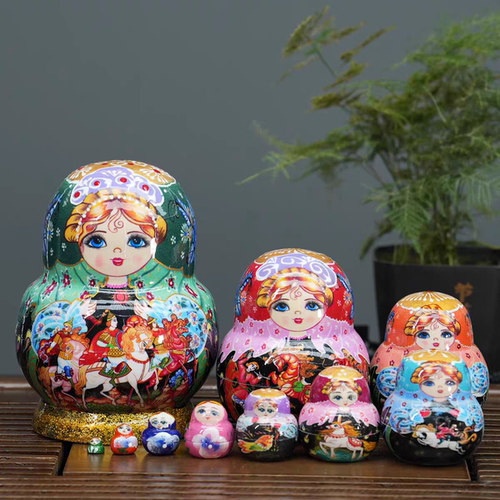 俄罗斯套娃10层风干椴木喷绘儿童益智玩具摆件女生节日礼物哈尔滨