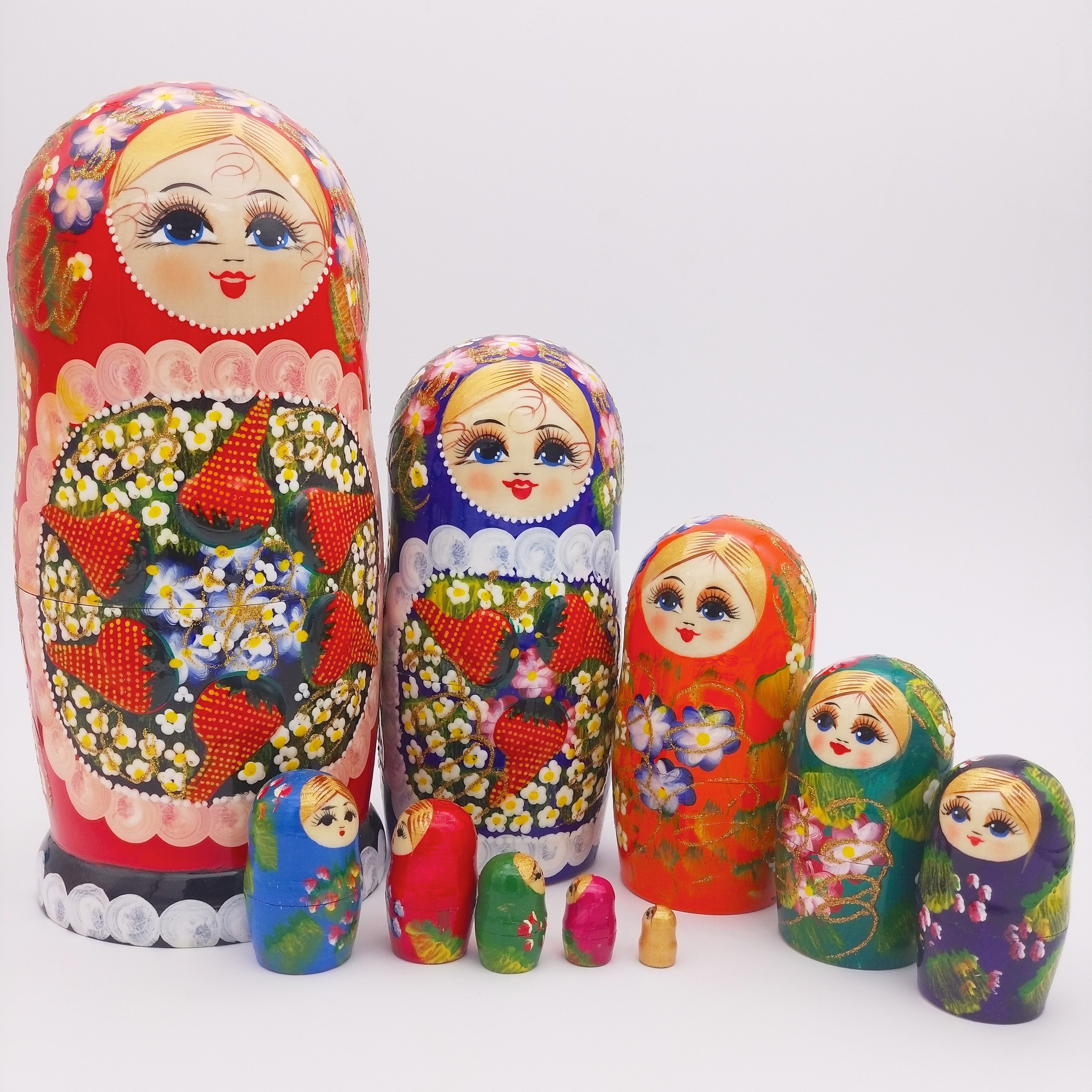 俄罗斯套娃10层精品烤漆 风干椴木手工绘制节日礼物儿童益智玩具
