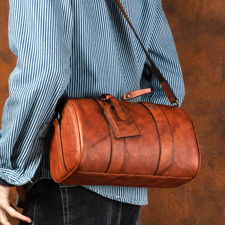 慢时光复古真皮单肩包休闲水桶包