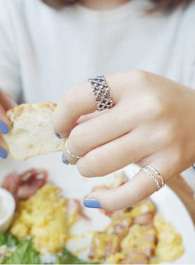 韩版网状复古开口可调节食指环
