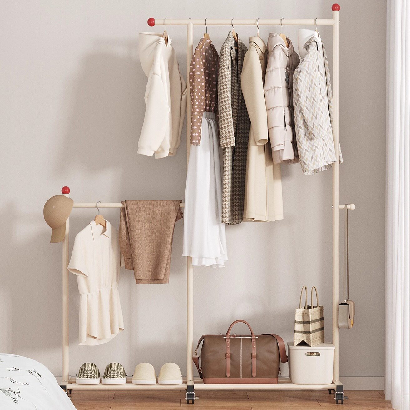 【多功能分区！】奶油风挂衣架