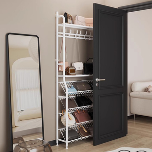 门后夹缝置物架落地挂包架卧室门口包帽子鞋收纳架神器多层窄书架