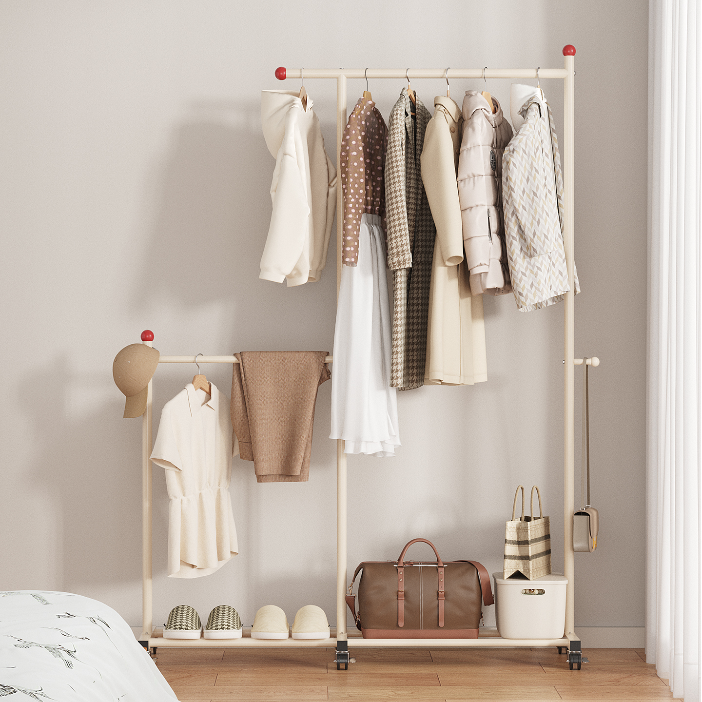 【多功能分区！】奶油风挂衣架