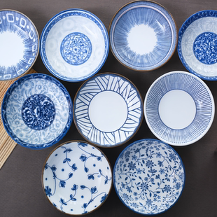 日式青花瓷4寸味碟6个装小碟子酱油碟蘸醋碟沾料碟咸菜碟套装餐具