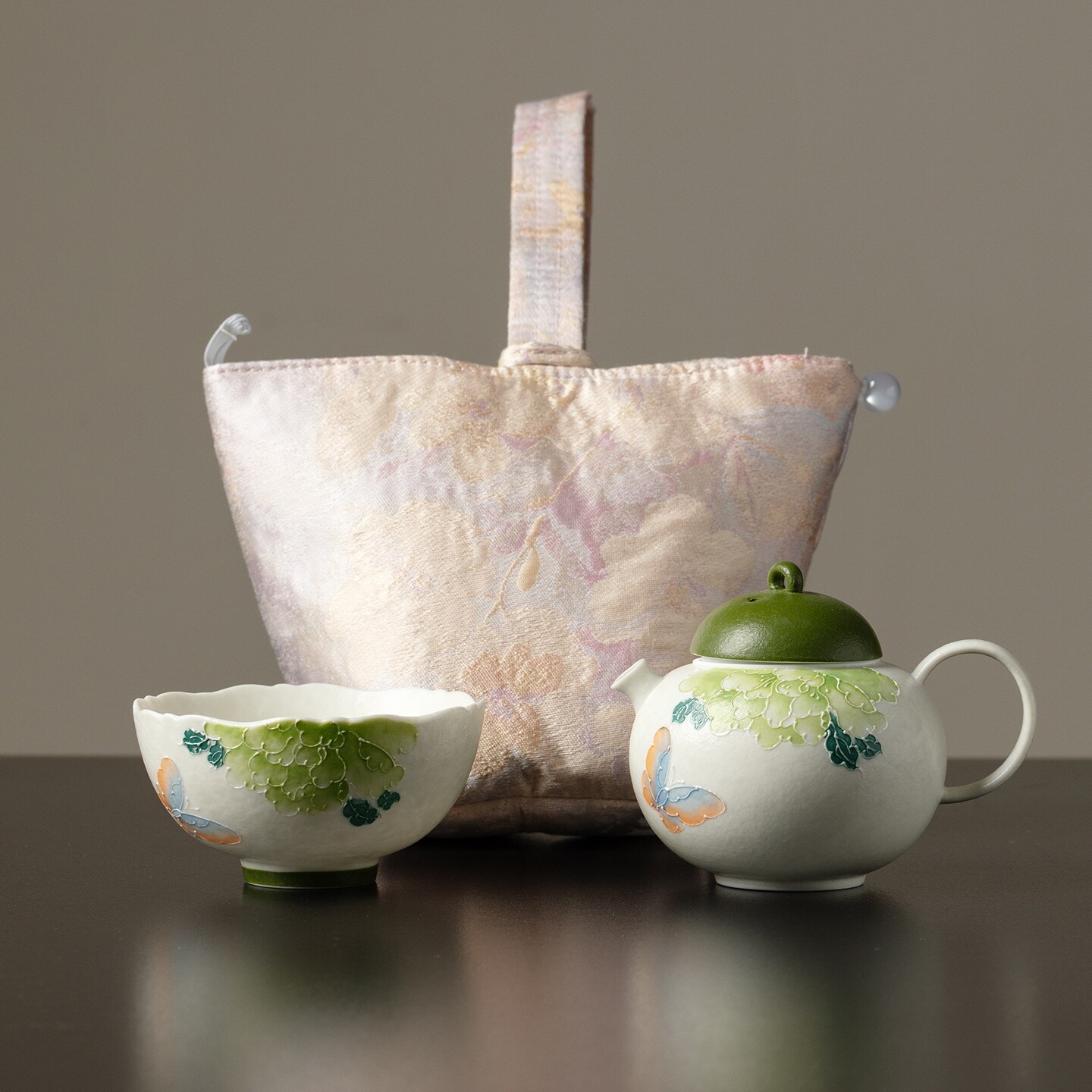 手绘牡丹一壶一杯旅行茶具户外式功夫茶具套装泡茶壶陶瓷