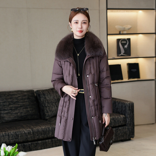 高端狐狸毛领羽绒服女2025冬季新款白鹅绒直冲海宁皮草外套中长款