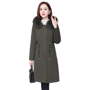 海宁派克服女冬季新款狐狸毛连帽獭兔毛内胆可拆卸皮草外套中长款