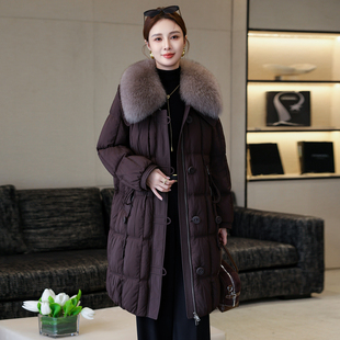 高端狐狸毛领鹅绒羽绒服女2025冬季新款宽松加厚保暖皮草外套长款