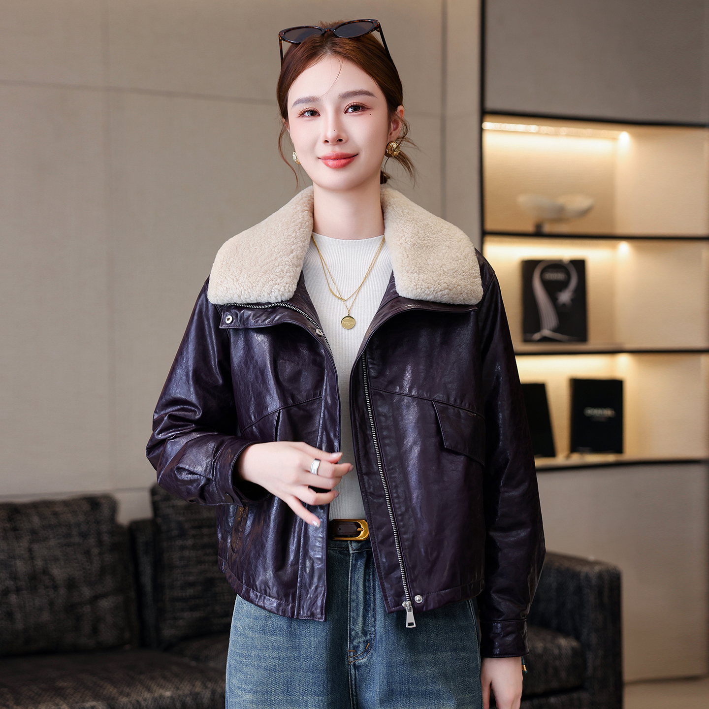 真皮羽绒服海宁皮衣外套女