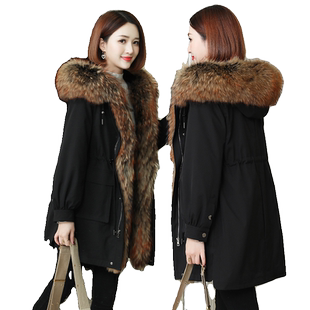 派克服女2025新款冬海宁皮草獭兔毛内胆可拆卸小个子中长款外套