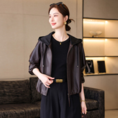 真皮皮衣女2025新款 机车绵羊皮夹克连帽 宽松显瘦上衣短款 爆款 韩版