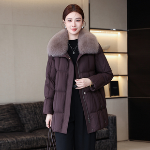狐狸毛领鹅绒羽绒服女2025冬季新款加厚保暖皮草高端外套中长款