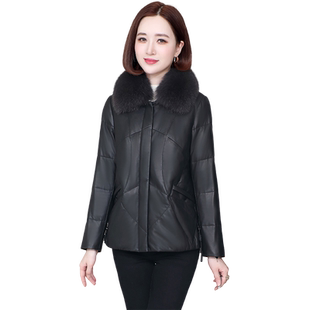 真皮羽绒服女冬季新款宽松狐狸毛领可拆卸海宁绵羊皮皮衣外套短款
