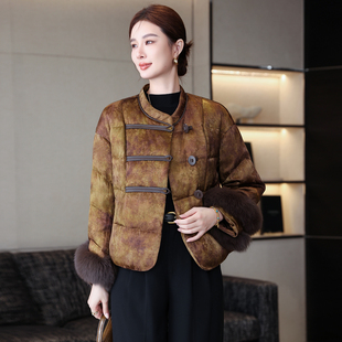 高端新中式国风短款羽绒服女立领盘扣狐狸毛皮草鹅绒服气质外套