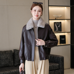 海宁皮衣女真皮羽绒服绵羊皮夹克2025冬季新水貂领可拆卸短款外套