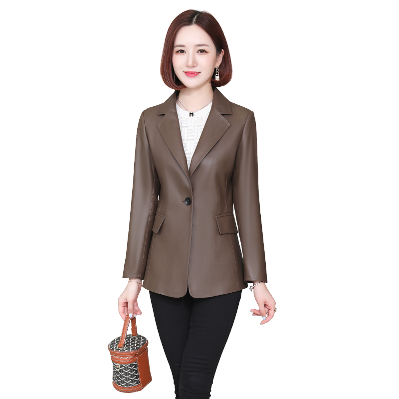 小皮衣外套女2023年春秋新款修身显瘦海宁真皮绵羊皮西服夹克短款