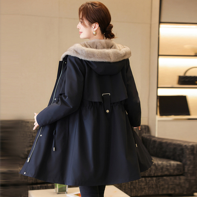中长款连帽海宁貂皮大衣年轻