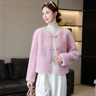 羊剪绒大衣外套女2025秋冬新款高档100%羊毛小香风羊羔毛上衣短款