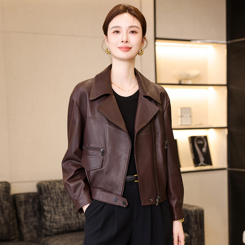 海宁真皮皮衣女春秋季新款高级感西装领头层绵羊皮夹克外套短款