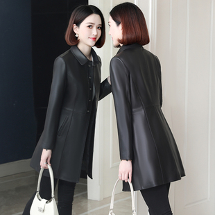真皮皮衣女2023春秋季 修身 显瘦妈妈海宁绵羊皮风衣外套中长款 新款