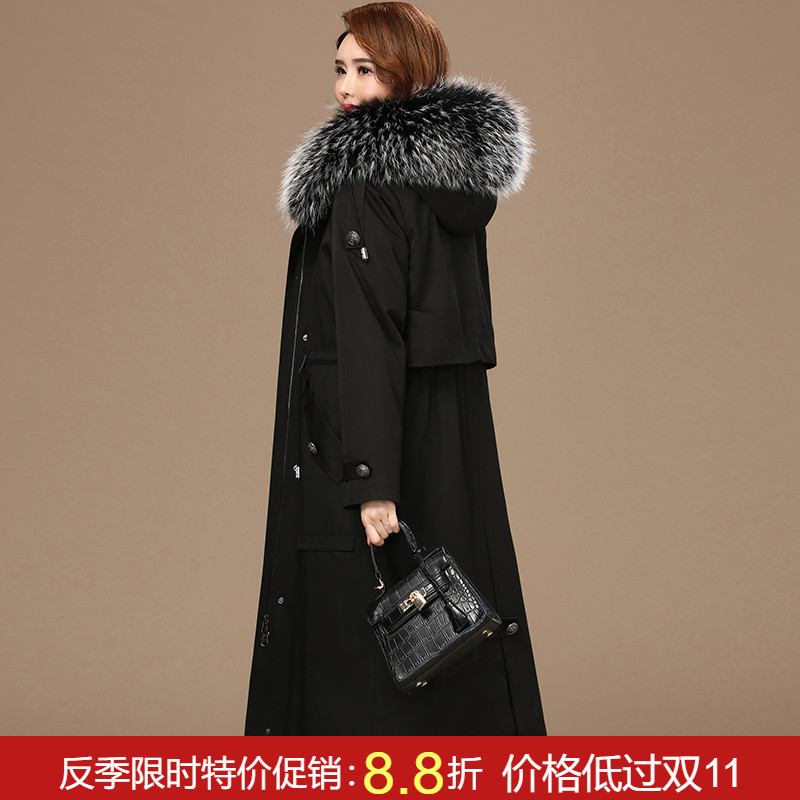 派克服女大衣新款冬季海宁皮草真毛獭兔毛内胆可拆卸外套过膝长款