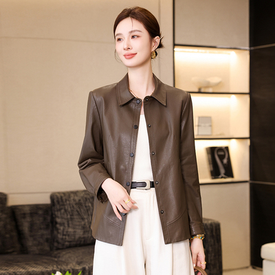 真皮皮衣女2025春秋季新款休闲宽松海宁头层绵羊皮夹克外套短款