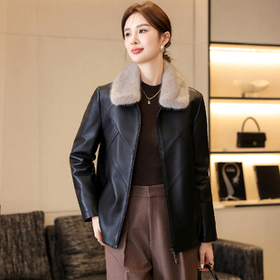真皮皮衣女2025冬季新款休闲水貂毛领可拆卸绵羊皮羽绒服外套短款