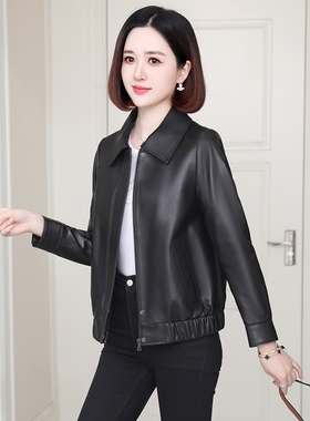真皮皮衣女短款春秋季新款黑色新款休闲海宁绵羊皮机车夹克外套