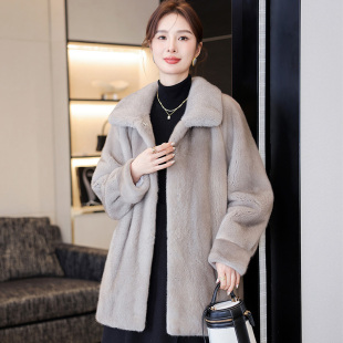 风衣外套 裘皮皮草中长款 银兰色天鹅绒整貂水貂皮大衣2024冬季 新款