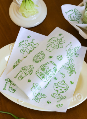 新款早春小序烘焙蛋糕面包提拉米苏汉堡薯条包装纸油纸防油垫纸